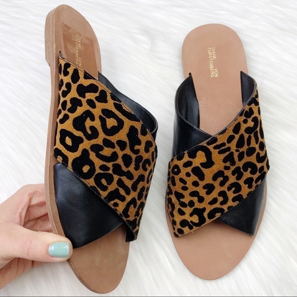 New DVF Bailie Suede Leather Leopard Slide Sandals - Picture 8 of 13